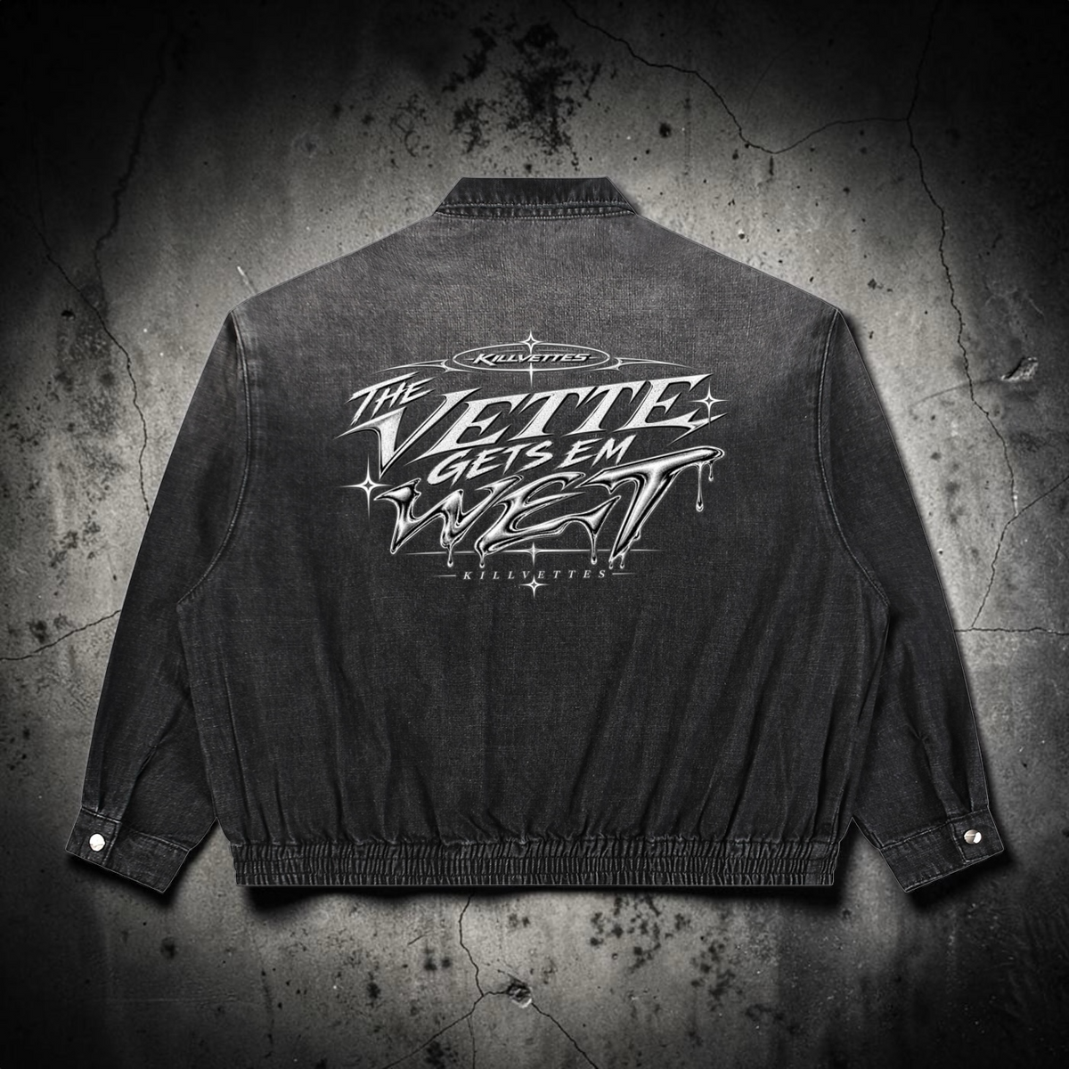 KillVettes THE VETTE GETS EM WET Vintage Wash Full-Zip Denim Jacket