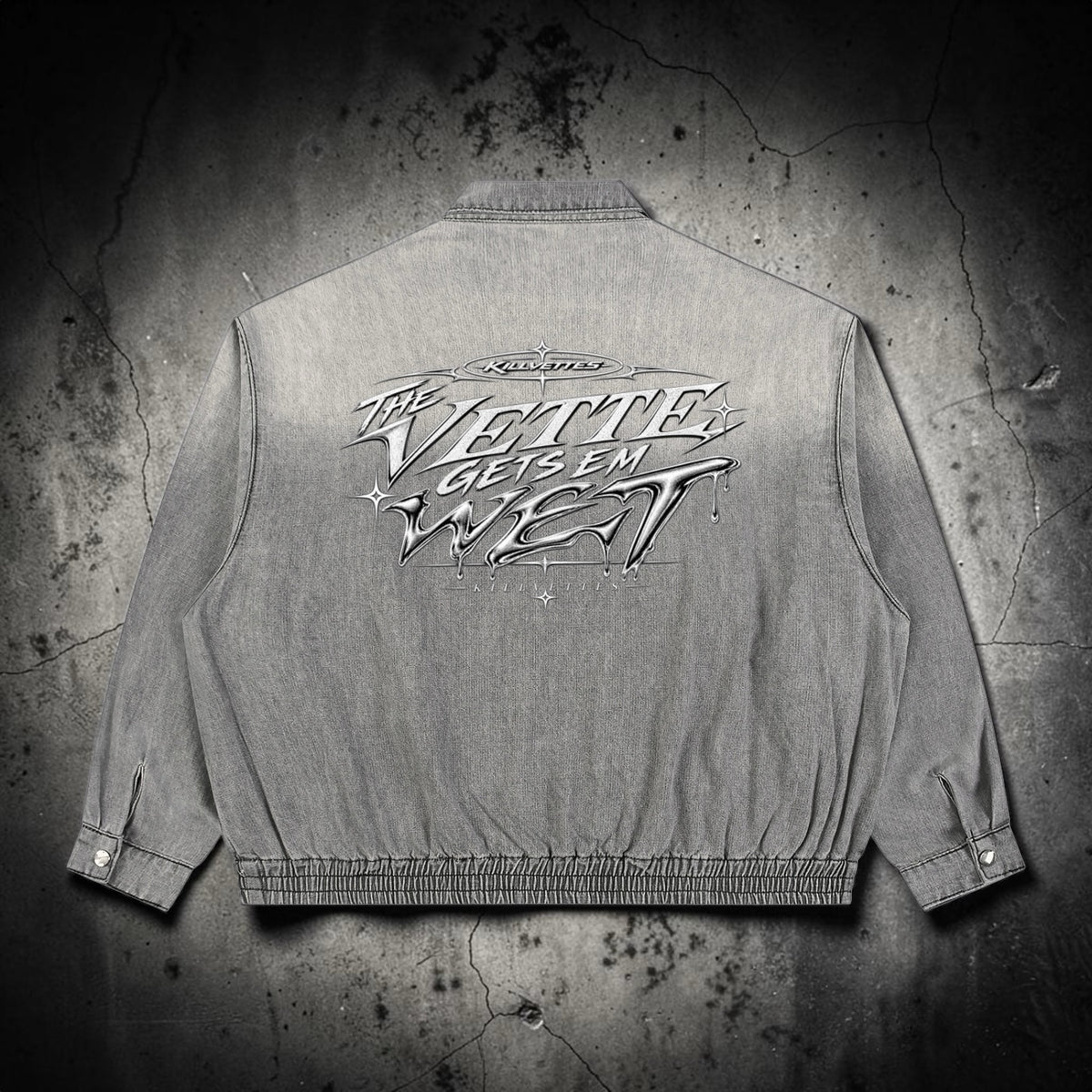 KillVettes THE VETTE GETS EM WET Vintage Wash Full-Zip Denim Jacket
