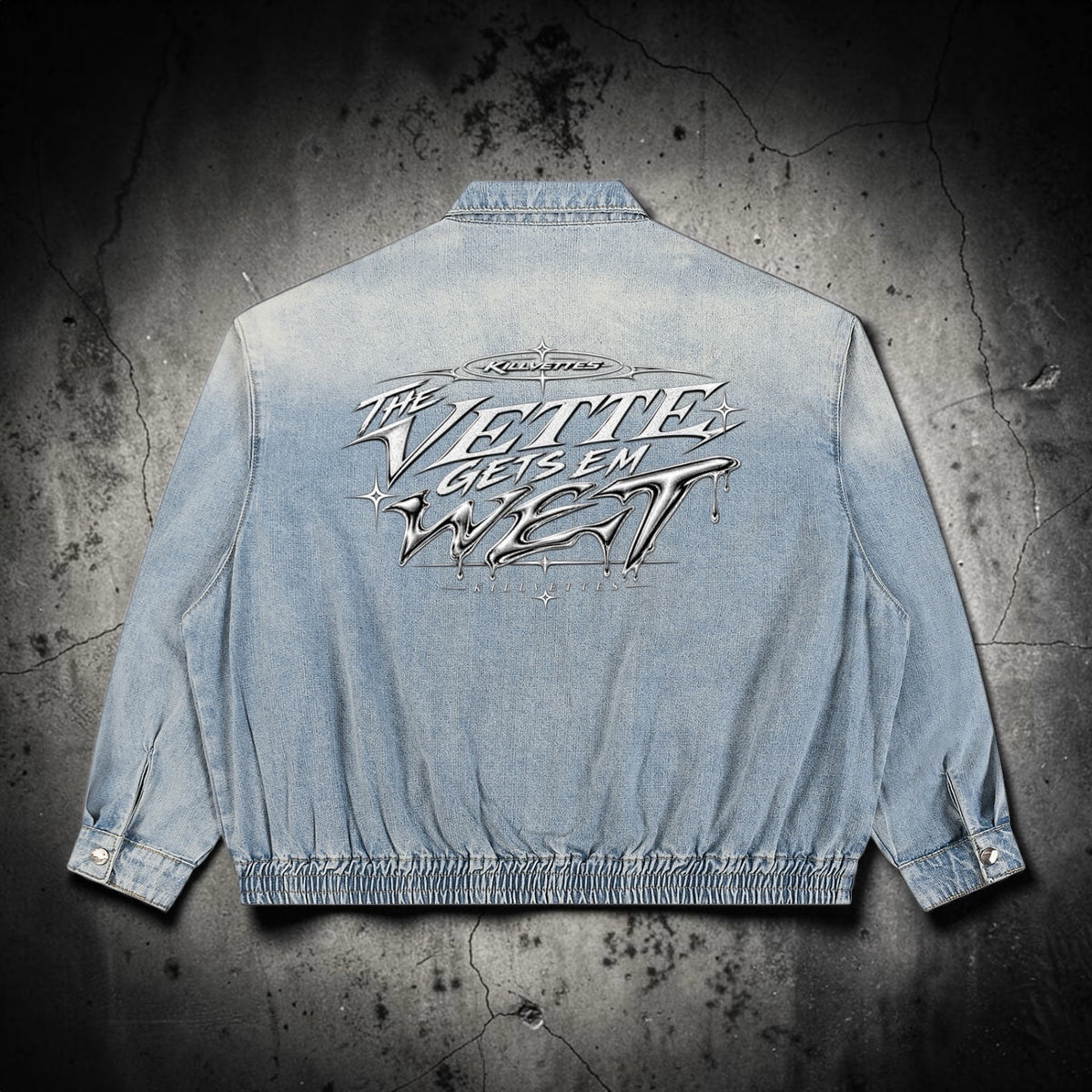 KillVettes THE VETTE GETS EM WET Vintage Wash Full-Zip Denim Jacket