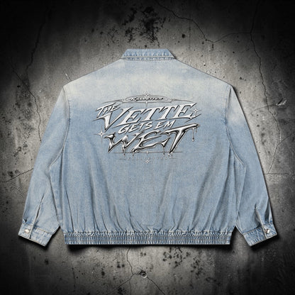 KillVettes THE VETTE GETS EM WET Vintage Wash Full-Zip Denim Jacket